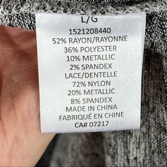 Sloane & Sadie Grey Lace Back Shoulder Zipper‎ Knit Stretch Sweater Size Large L - Picture 8 of 15